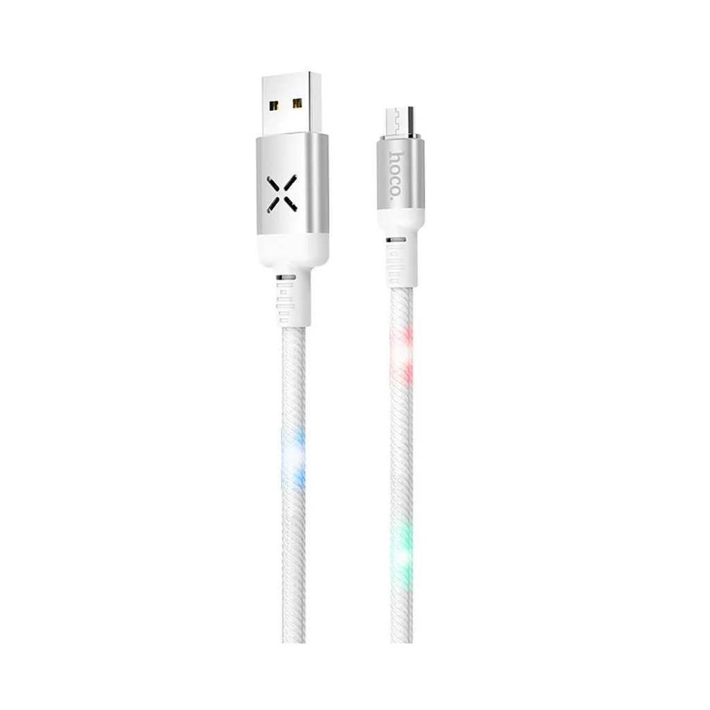Φωτογραφία προϊόντος: Καλώδιο σύνδεσης Hoco U63 Spirit USB σε Micro-USB 2.4A και Φωτεινές Ενδείξεις με Ηχητικό Αισθητήρα Λευκό 1.2m