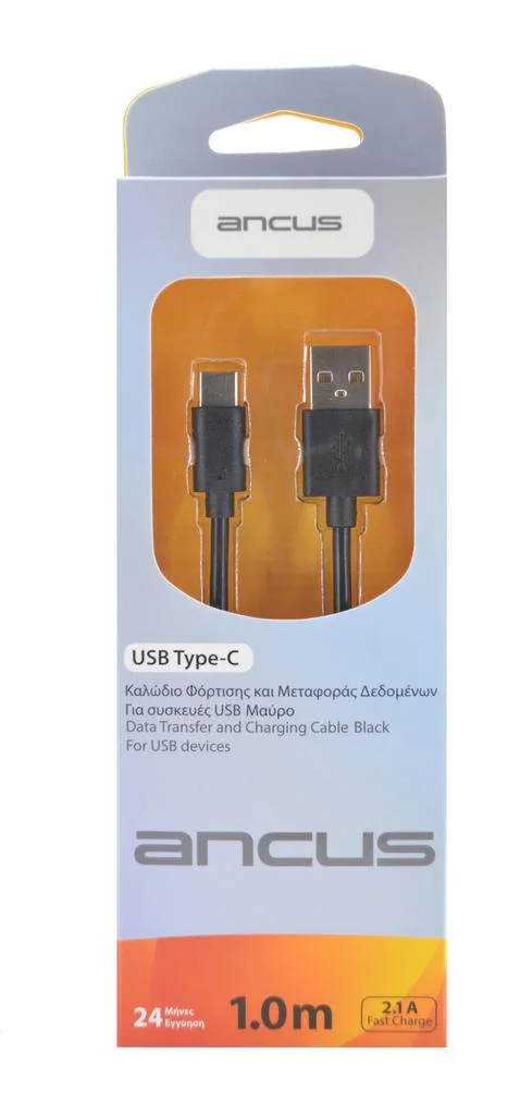 Φωτογραφία προϊόντος: Καλώδιο σύνδεσης Ancus USB σε USB-C 2,1Α Μαύρο 1m
