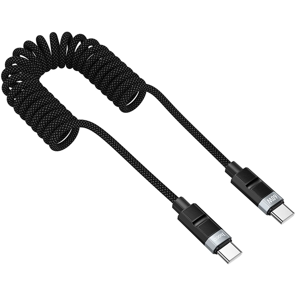 Φωτογραφία προϊόντος: Καλώδιο σύνδεσης Hoco DU59 Bamboo USB-C σε USB-C 60W Spring Braided Cable Μαύρο 1.5m