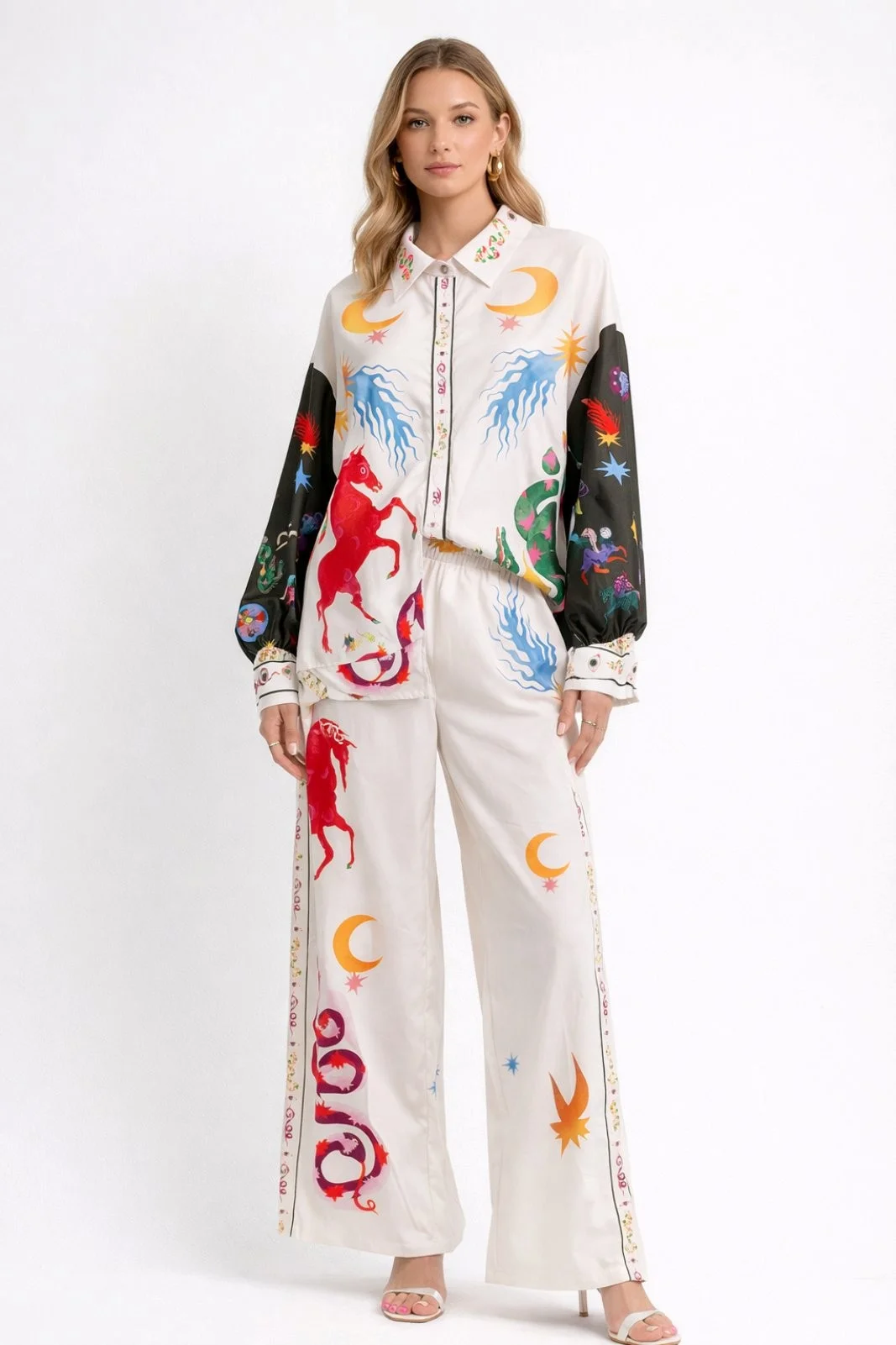 Φωτογραφία προϊόντος: ELUNA Aurelia Satin Set-Printed Σετ Πουκάμισο & Παντελόνι