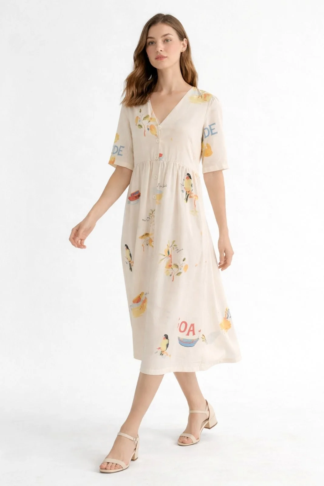 Φωτογραφία προϊόντος: ELUNA Elira Dress-Midi Φόρεμα με Print & Κουμπιά | Αέρινο Καλοκαιρινό Φόρεμα