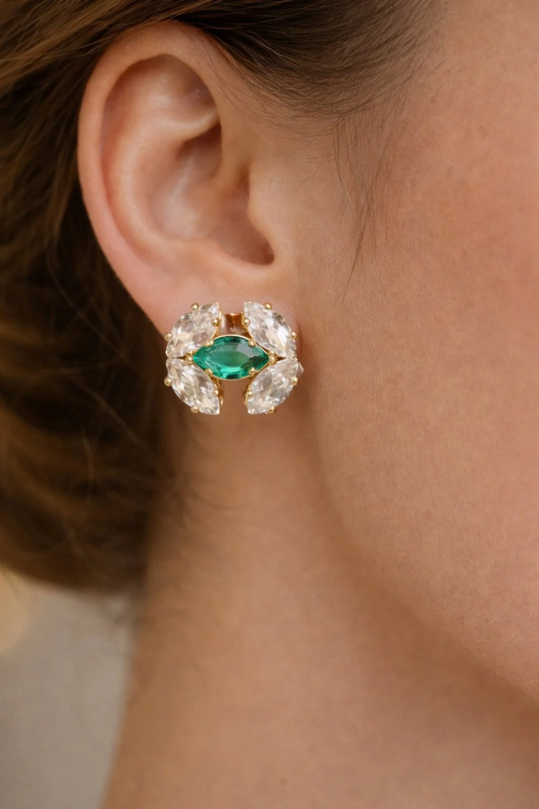 Φωτογραφία προϊόντος: ELUNA CHANNEL Earring Green-Γυναικεία Σκουλαρίκια Πέρλα με Λαμπερά Κρύσταλλα Πράσινα