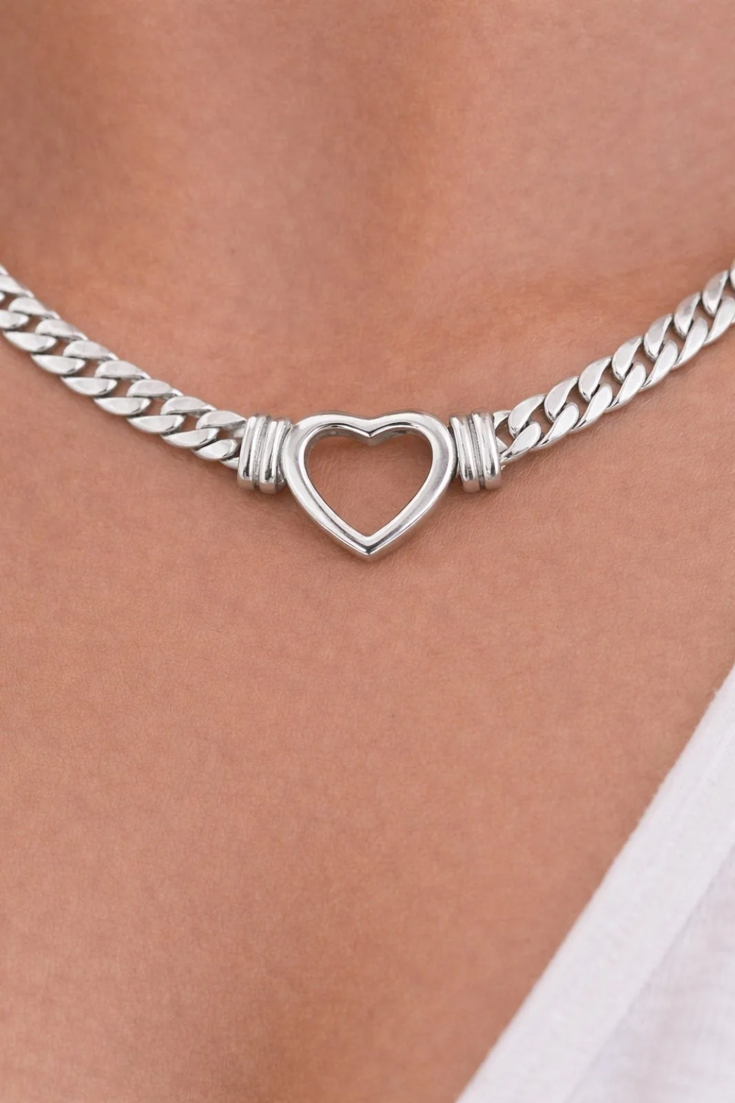 Φωτογραφία προϊόντος: ELUNA Cuban Heart Silver-Κολιέ Ασιμή Αλυσίδα με Καρδιά