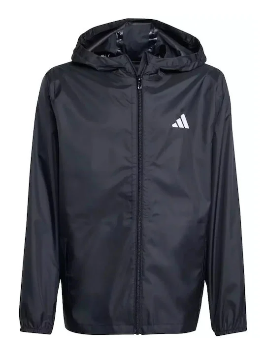 Φωτογραφία προϊόντος: adidas Αδιάβροχο Παιδικό Αθλητικό Μπουφάν Αντιανεμικό με Κουκούλα Μαύρο ΜΑΥΡΟ