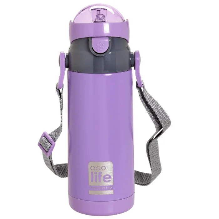 Φωτογραφία προϊόντος: Ecolife Kids Thermos Lilac Ανοξείδωτο Παγούρι Θερμός με Καλαμάκι 400ml