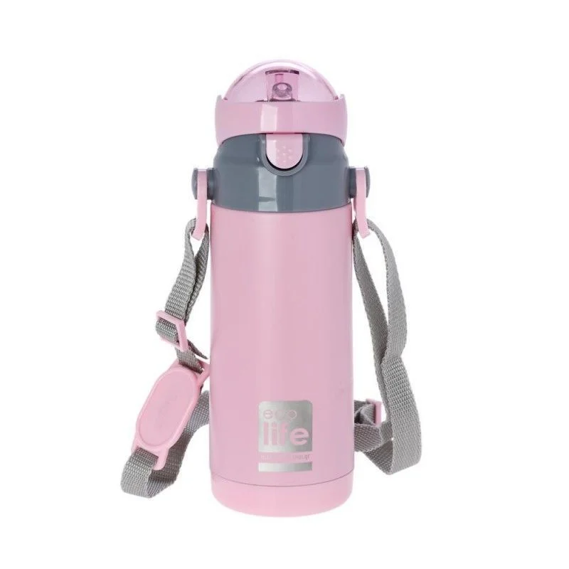 Φωτογραφία προϊόντος: Ecolife Kids Thermos Pink Ανοξείδωτο Παγούρι Θερμός με Καλαμάκι 400ml