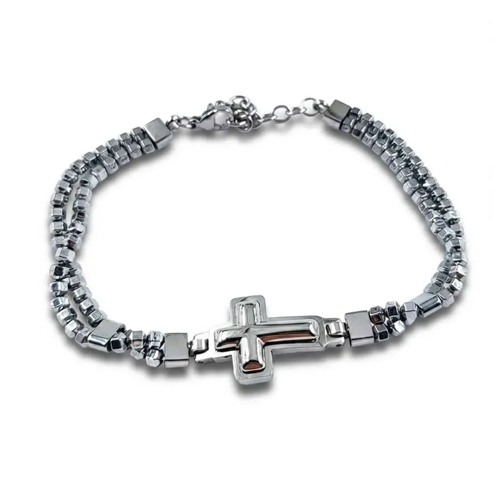 Φωτογραφία προϊόντος: OEM Αντρικό cross grey bracelet βραχιόλι ατσάλινο