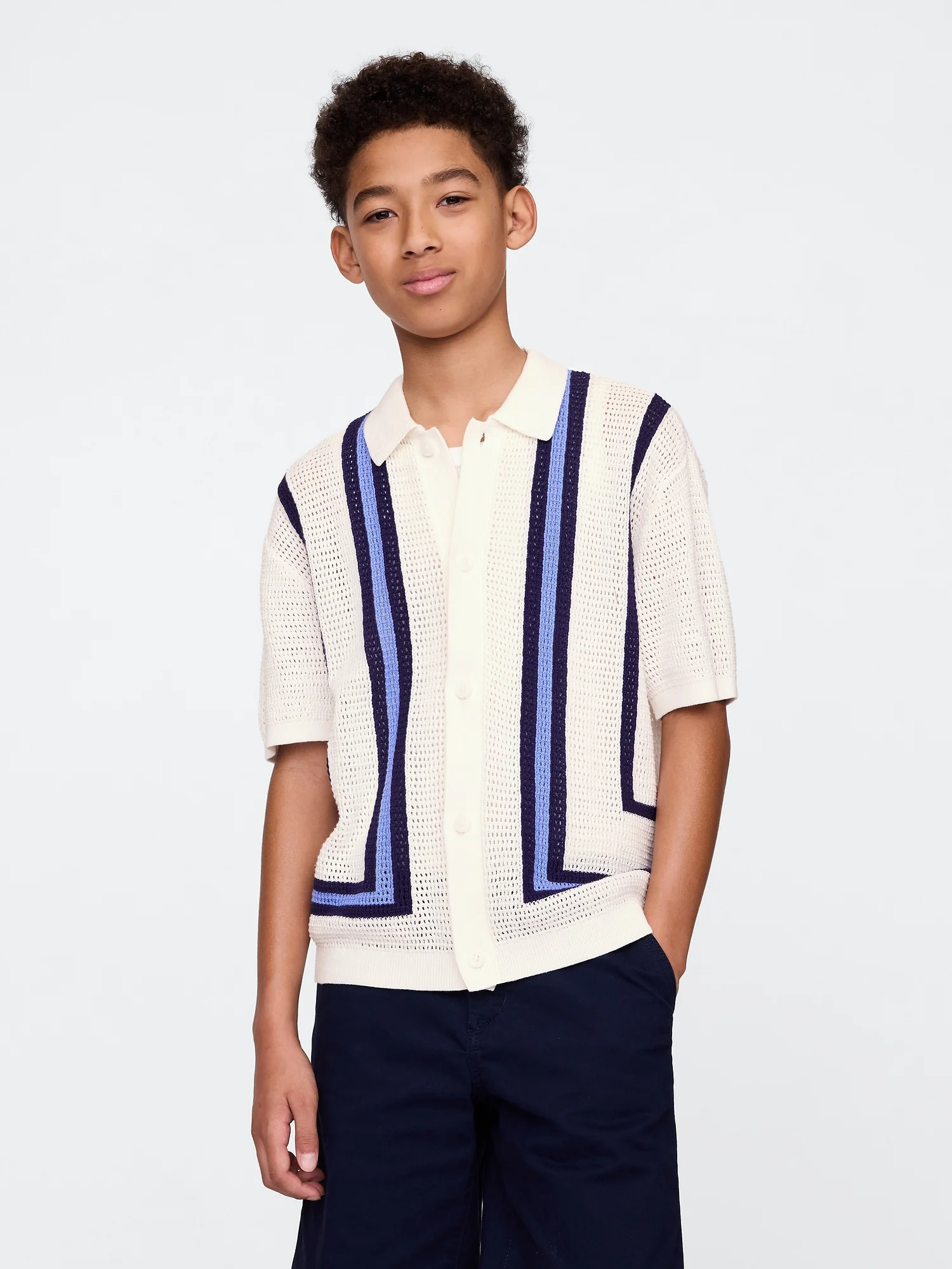 Φωτογραφία προϊόντος: GAP Παιδικό Relaxed Crochet Πουκάμισο Off white stripe