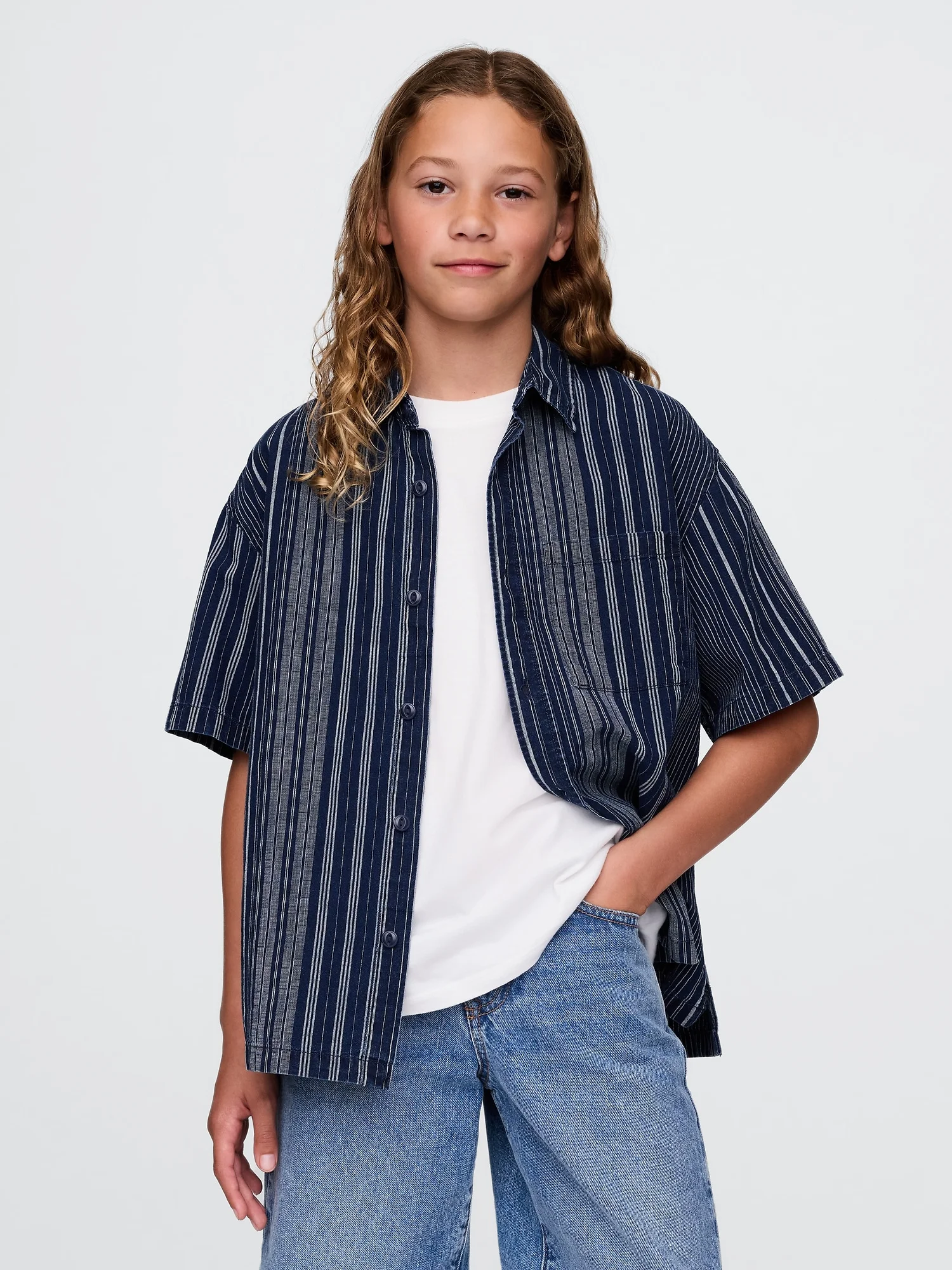 Φωτογραφία προϊόντος: GAP Παιδικό Relaxed Indigo Ριγέ Πουκάμισο White indigo stripe
