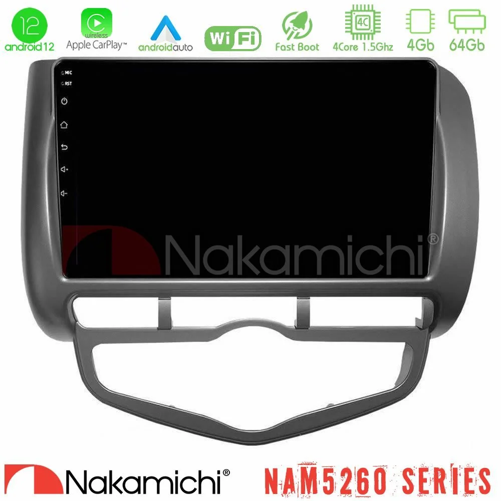 Φωτογραφία προϊόντος: Nakamichi NAM5260 Series 4Core Android12 4+64GB Honda Jazz 2002-2008 (Auto A/C) Navigation Multimedia Tablet 9 Με Carplay & Android Auto
