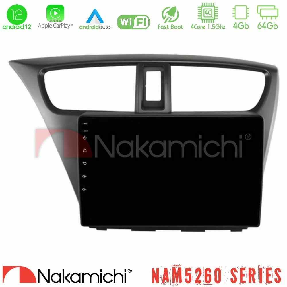 Φωτογραφία προϊόντος: Nakamichi NAM5260 Series 4Core Android12 4+64GB Honda Civic Hatchback 2012-2015 Navigation Multimedia Tablet 9 Με Carplay & Android Auto