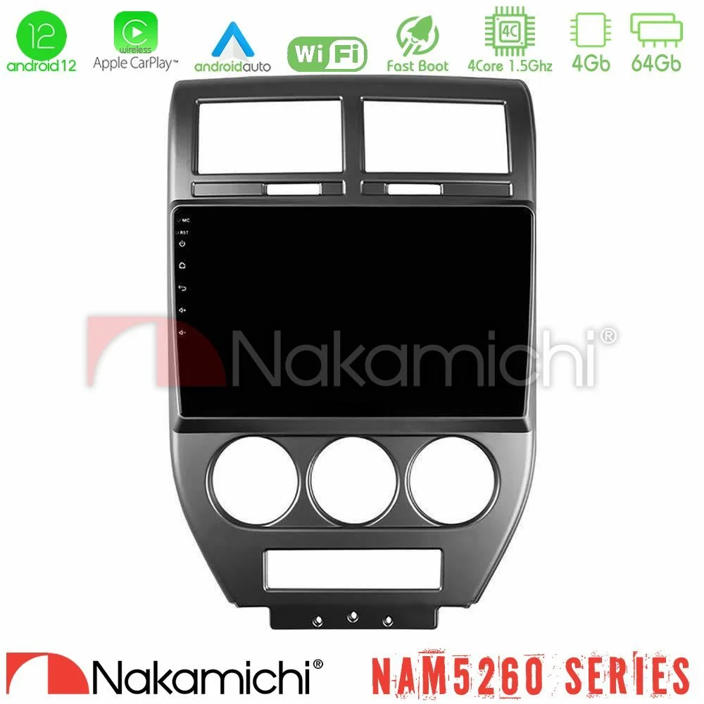 Φωτογραφία προϊόντος: Nakamichi NAM5260 Series 4Core Android12 4+64GB Jeep Compass/Patriot 2007-2008 Navigation Multimedia Tablet 10 Με Carplay & Android Auto