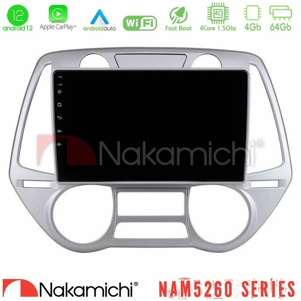 Φωτογραφία προϊόντος: Nakamichi NAM5260 Series 4Core Android12 4+64GB Hyundai i20 2009-2012 Auto A/C Navigation Multimedia Tablet 9 Με Carplay & Android Auto