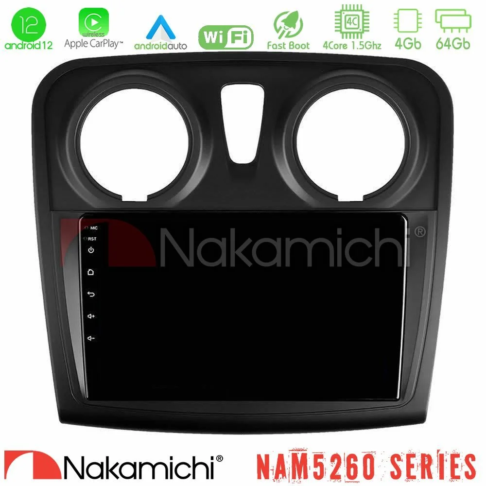 Φωτογραφία προϊόντος: Nakamichi NAM5260 Series 4Core Android12 4+64GB Dacia Sandero/Dokker 2014-2020 Navigation Multimedia Tablet 9 Με Carplay & Android Auto
