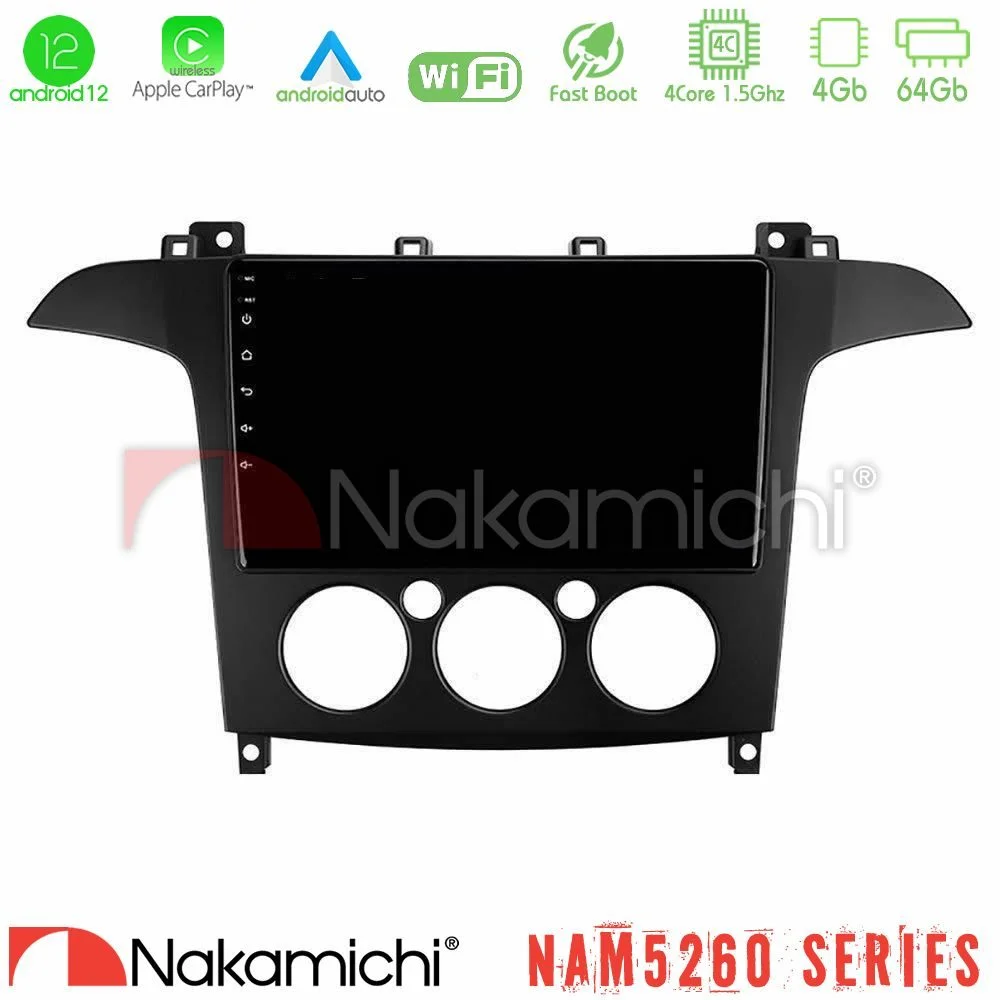 Φωτογραφία προϊόντος: Nakamichi NAM5260 Series 4Core Android12 4+64GB Ford S-Max 2006-2008 (manual A/C) Navigation Multimedia Tablet 9 Με Carplay & Android Auto