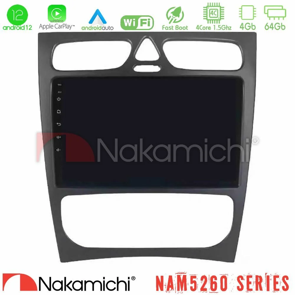 Φωτογραφία προϊόντος: Nakamichi NAM5260 Series 4Core Android12 4+64GB Mercedes C Class (W203) Navigation Multimedia Tablet 9 Με Carplay & Android Auto
