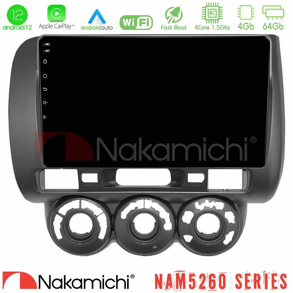 Φωτογραφία προϊόντος: Nakamichi NAM5260 Series 4Core Android12 4+64GB Honda Jazz 2002-2008 (Manual A/C) Navigation Multimedia Tablet 9 Με Carplay & Android Auto