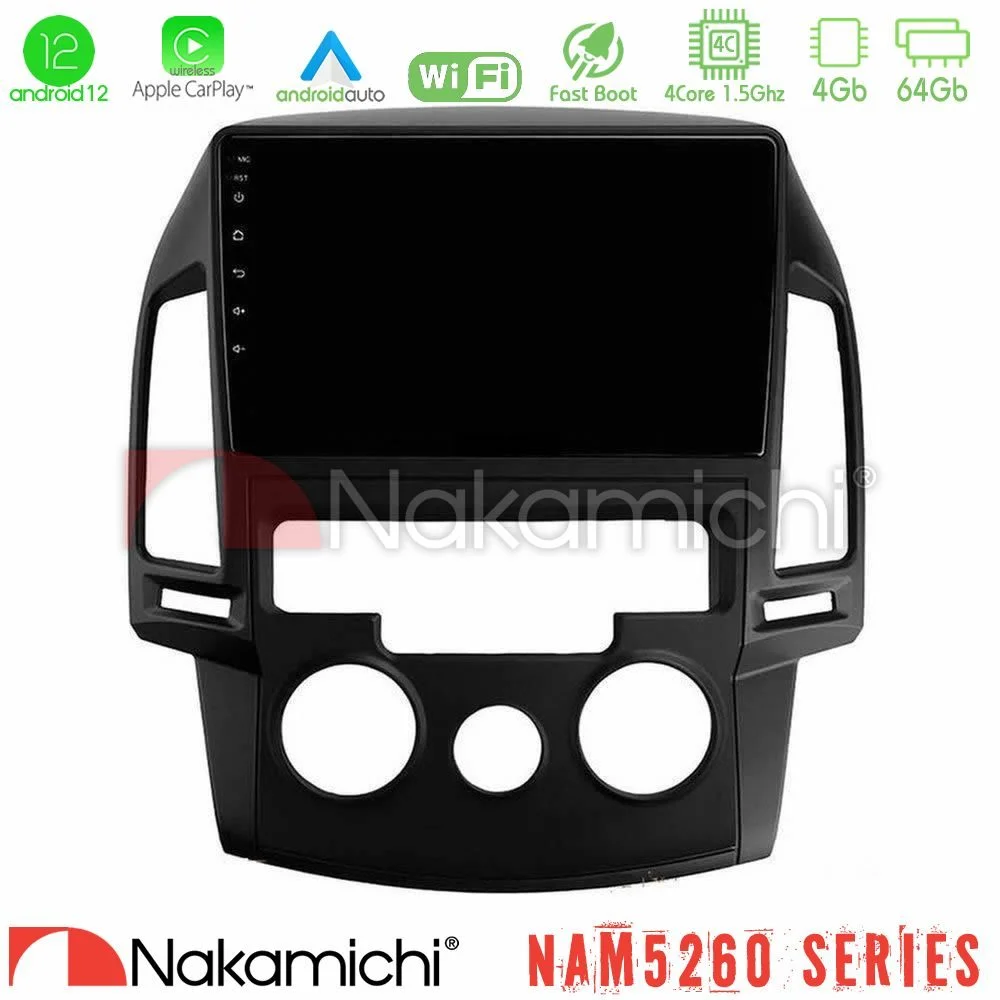 Φωτογραφία προϊόντος: Nakamichi NAM5260 Series 4Core Android12 4+64GB Hyundai i30 2007-2012 Manual A/C Navigation Multimedia Tablet 9 Με Carplay & Android Auto