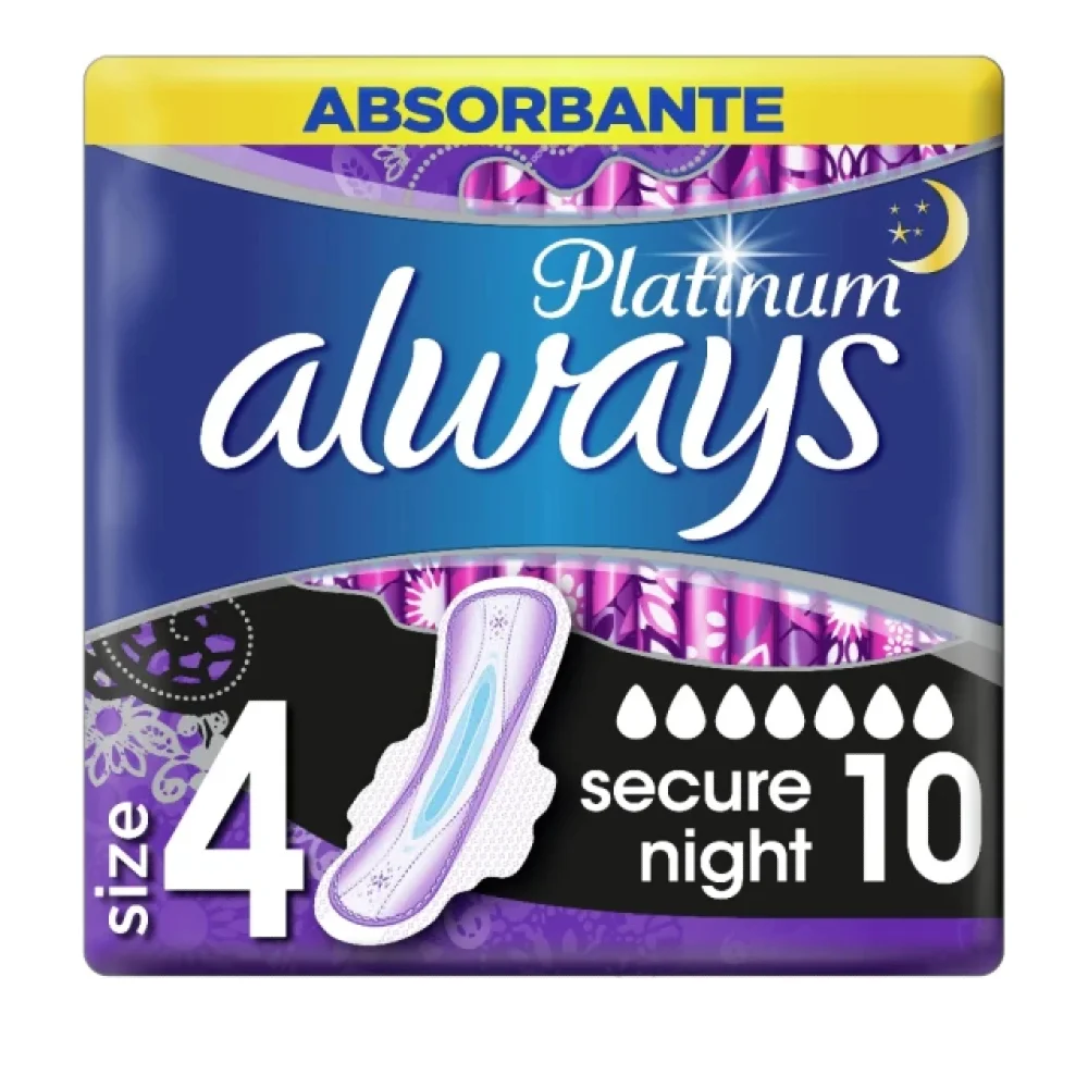 Φωτογραφία προϊόντος: Always Platinum Secure Night Size 4 Σερβιέτες Με Φτερά (8 Τεμάχια)