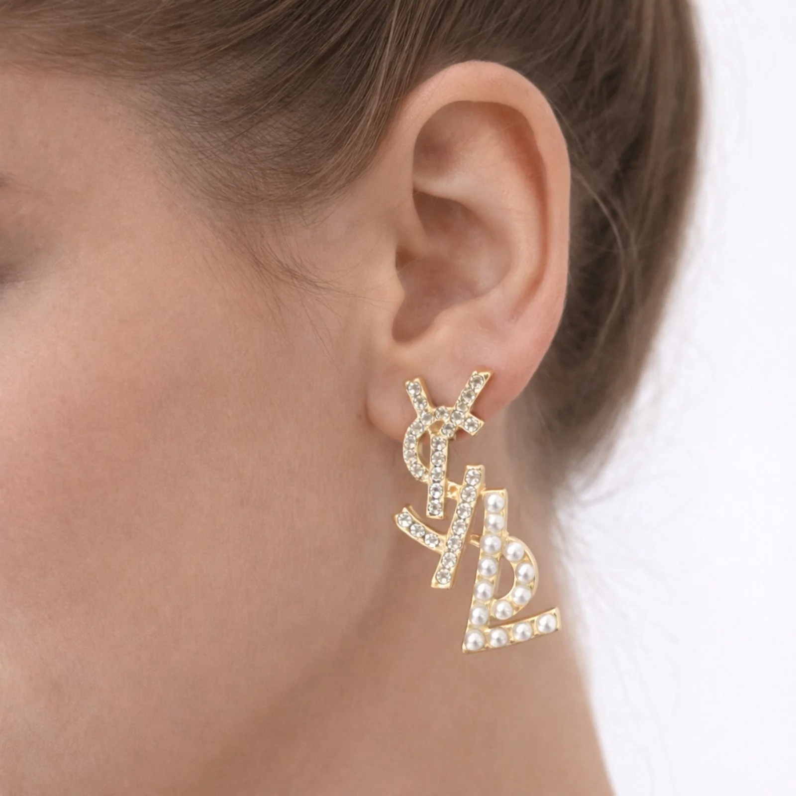 Φωτογραφία προϊόντος: ELUNA Ysl Earring-Γυναικεία Σκουλαρίκια Χρυσά με Κρύσταλλα & Πέρλες