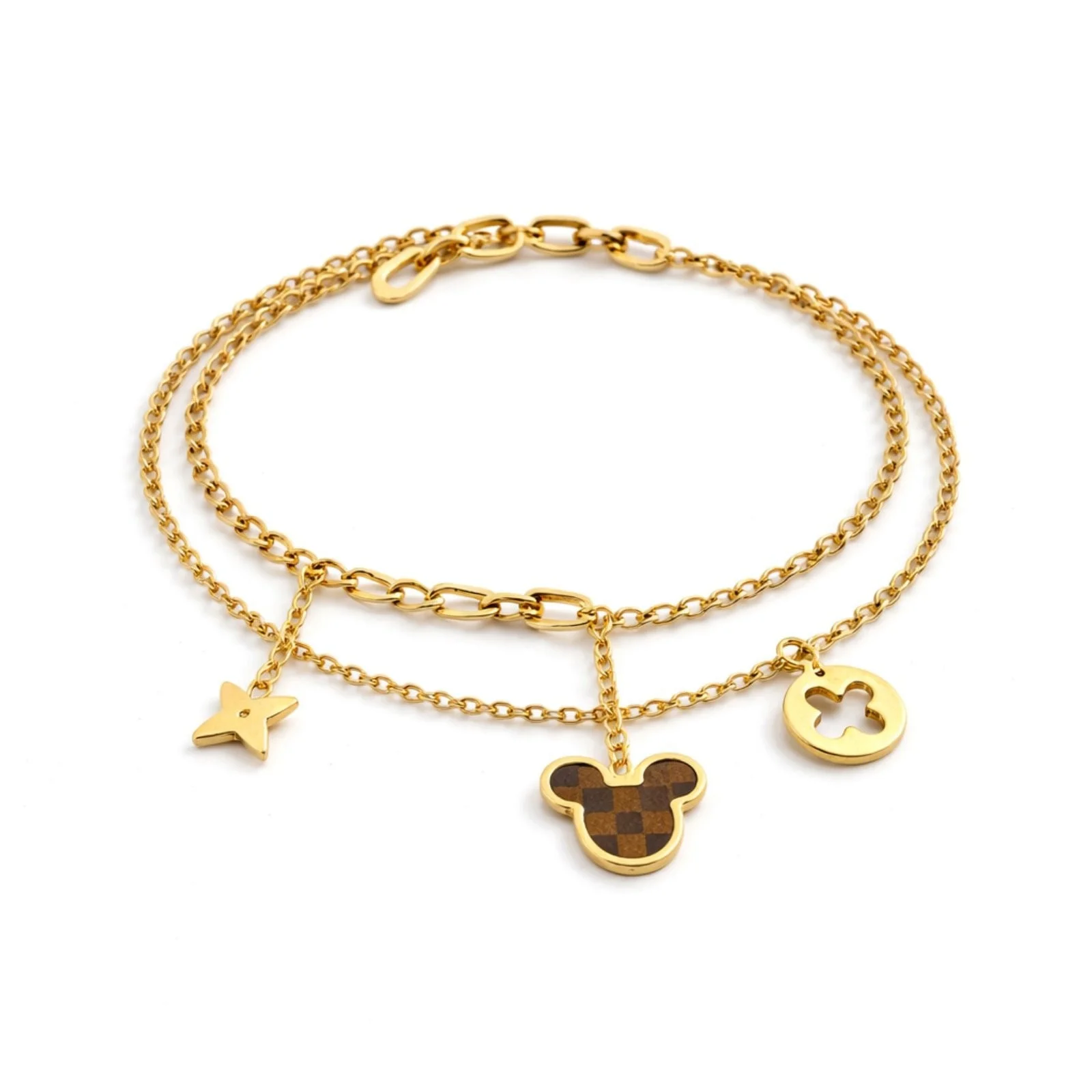 Φωτογραφία προϊόντος: ELUNA Louis Mickey Charm Bracelet-Χρυσό Διπλό Βραχιόλι Αλυσίδα με Charms