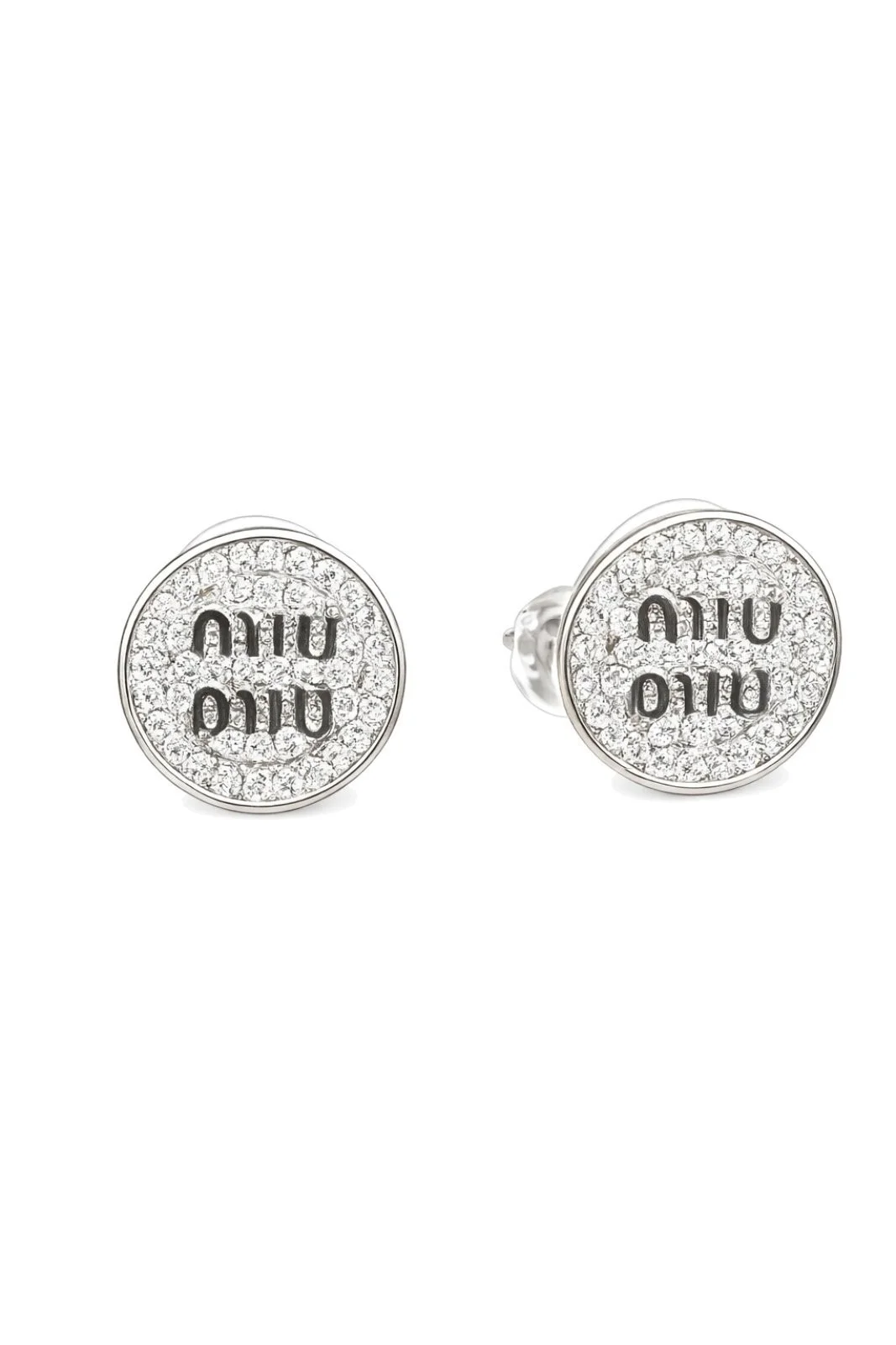 Φωτογραφία προϊόντος: ELUNA Miu-miu Earring Silver-Ασημί Σκουλαρίκια Καρφωτά με Ζιργκόν & Logo Design