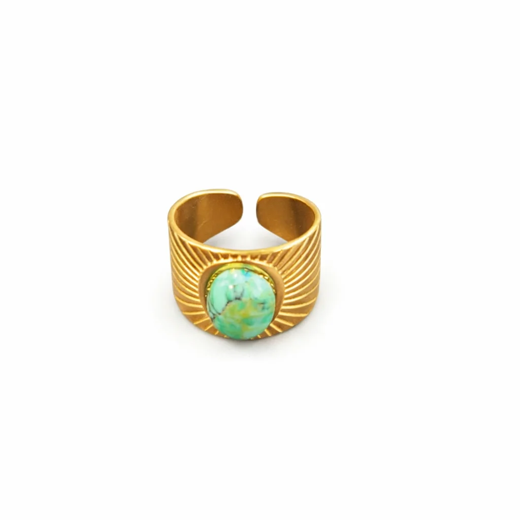 Φωτογραφία προϊόντος: ELUNA Athina Ring-Boho Χρυσό Ρυθμιζόμενο Δαχτυλίδι με Τυρκουάζ Πέτρα