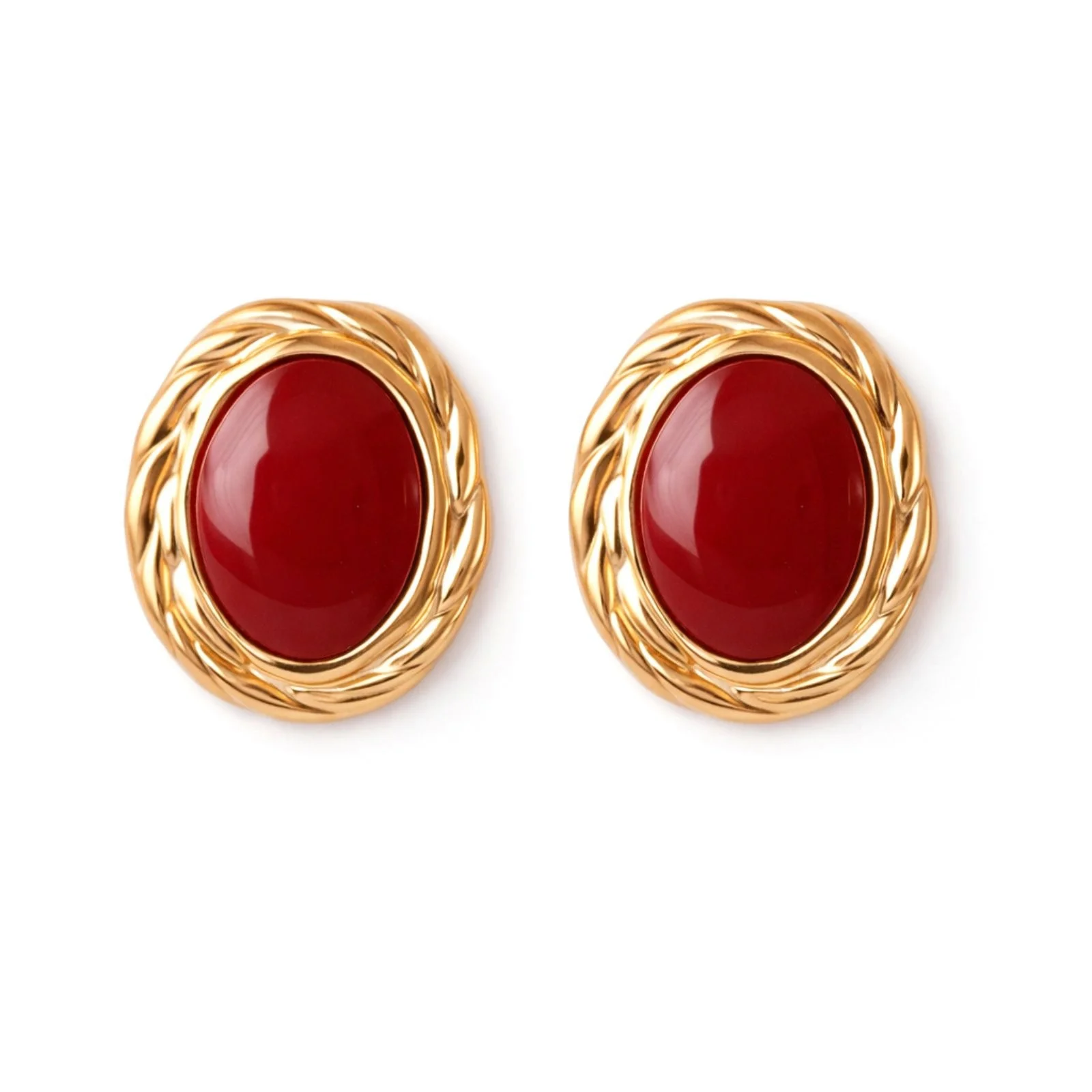 Φωτογραφία προϊόντος: ELUNA Vicktoria Earring-Σκουλαρίκια Oval Πέρλα με Χρυσό Πλεκτό σε κόκκινο