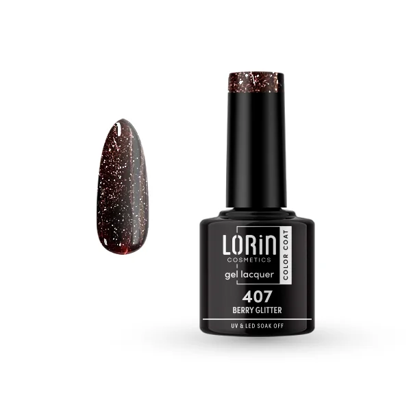 Φωτογραφία προϊόντος: Lorin Gel Lacquer Ημιμόνιμο Βερνίκι 8ml #407 (Berry Glitter)