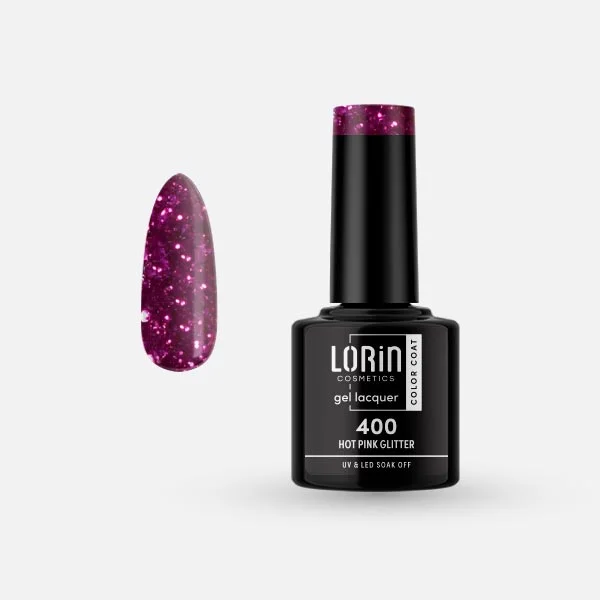 Φωτογραφία προϊόντος: Lorin Cosmetics Lorin Gel Lacquer Ημιμόνιμο Βερνίκι 8ml #400 (Hot Pink Glitter)