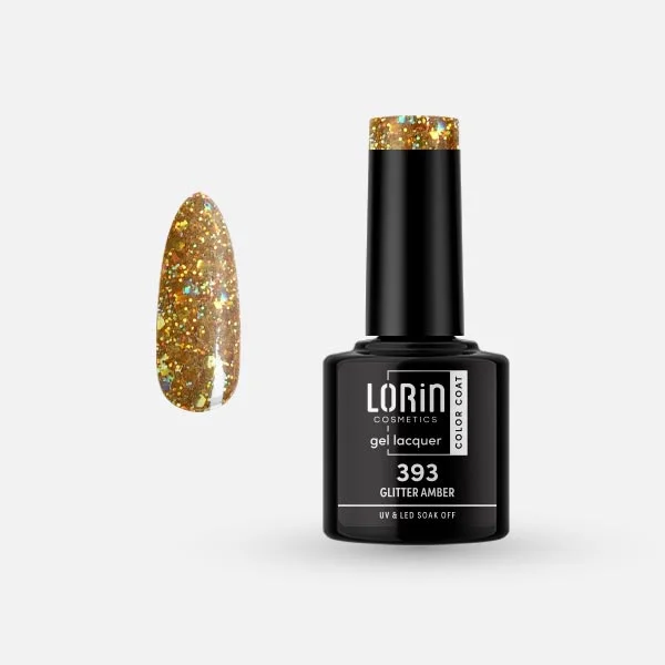 Φωτογραφία προϊόντος: Lorin Cosmetics Lorin Gel Lacquer Ημιμόνιμο Βερνίκι 8ml #393 (Glitter Amber)