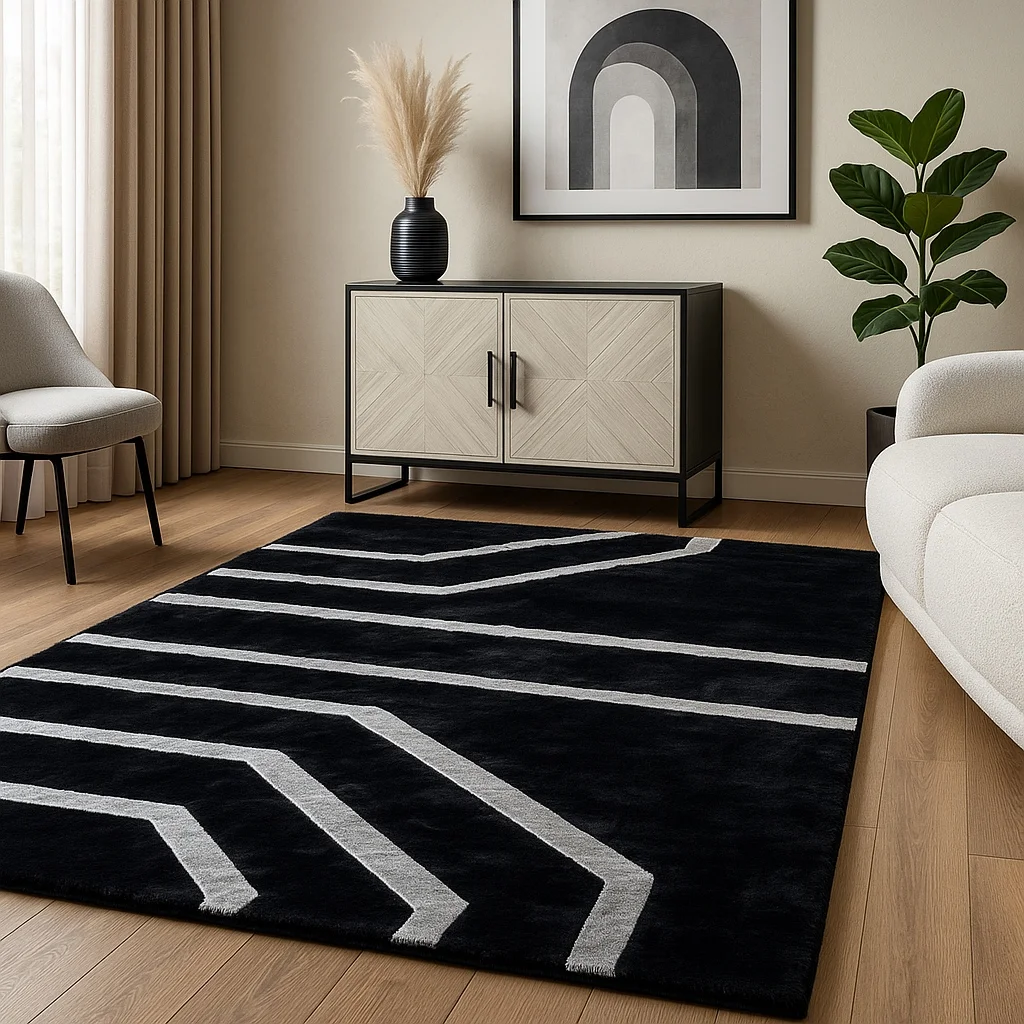 Φωτογραφία προϊόντος: Saray Home Γούνινο Χαλί Σετ Κρεβατοκάμαρας 3τμχ Rabbit Luxurius DSN04-BLCSLV-SET Μαύρο-ασημί 180X200280X150
