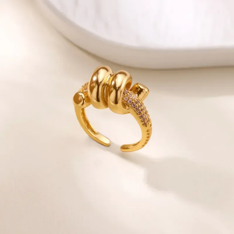 Φωτογραφία προϊόντος: Peach Jewelry Δαχτυλίδι Κομψό Στυλ Μοντέρνο Από Ανοξείδωτο Ατσάλι 316 Χρυσο Ζιρκόνια Ρυθμιζόμενο