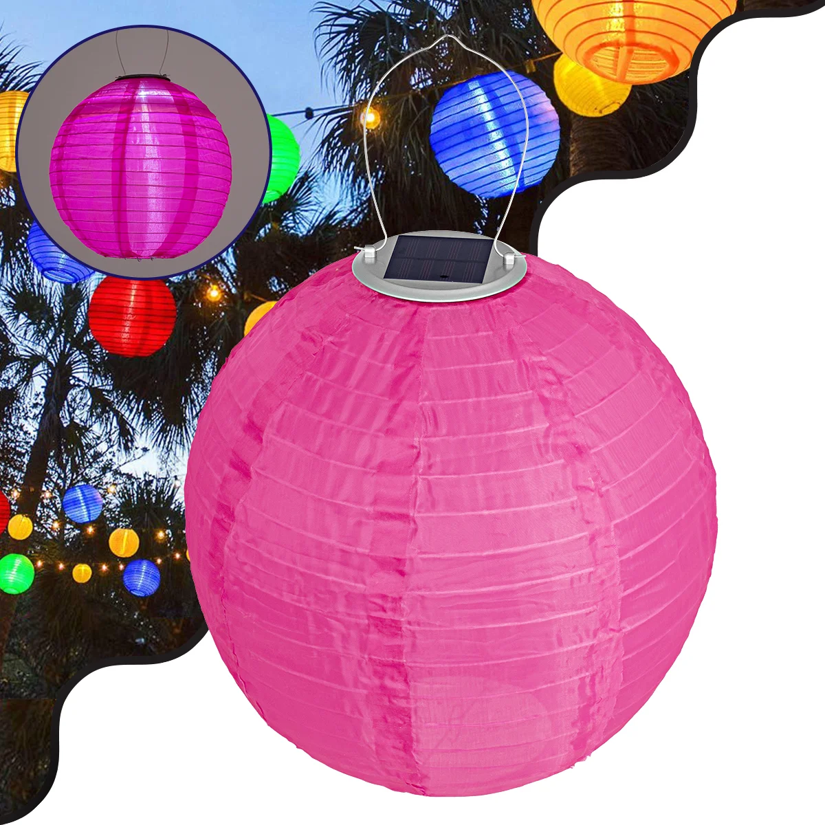 Φωτογραφία προϊόντος: GloboStar® 71596 Αυτόνομο Ηλιακό Φωτιστικό Υφασμάτινη Φούξια Μπάλα Φ30cm LED SMD 1W 100lm με Ενσωματωμένη Μπαταρία 1200mAh - Φωτοβολταϊκό Πάνελ με Αισθητήρα Ημέρας-Νύχτας Αδιάβροχο