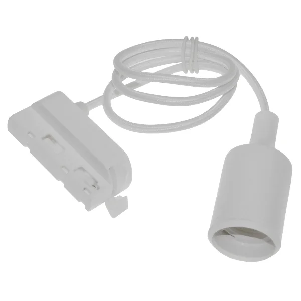 Φωτογραφία προϊόντος: GloboStar S-40055 Διφασικός Connector 3 Καλωδίων με 1 Μέτρο Υφασμάτινο Καλώδιο και Ντουί E27 για Λευκή Ράγα Οροφής