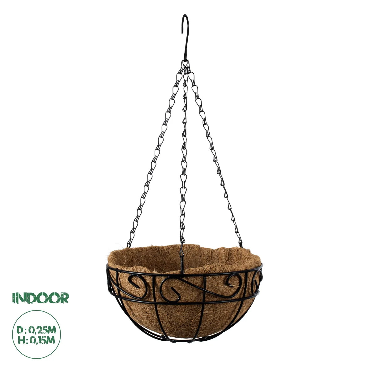 Φωτογραφία προϊόντος: GloboStar® Artificial Garden KARYSTOS 20483 Κρεμαστό Κασπώ Γλάστρα - Flower Pot από Φλοιό Καρύδας Καφέ με Μαύρο Φ25cm x Υ15cm