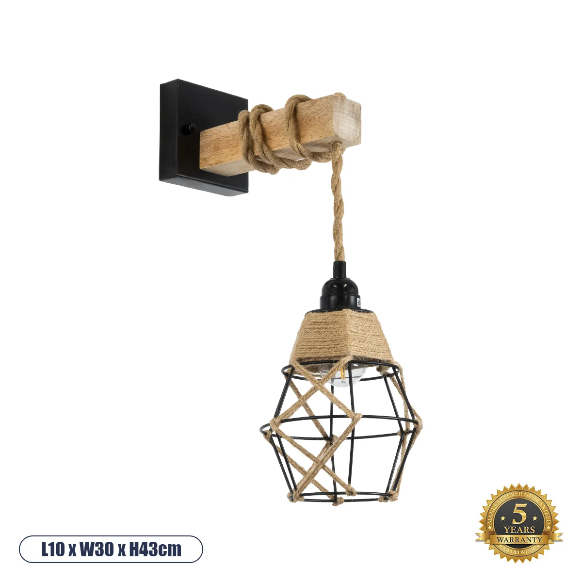 Φωτογραφία προϊόντος: GLOBOSTAR® BELLARIVA 01961 Boho Φωτιστικό Τοίχου - Απλίκα με Ντουί 1 x E27 AC 220-240V IP20 - Μπεζ & Μαύρο - Μ10 x Π30 x Υ43cm