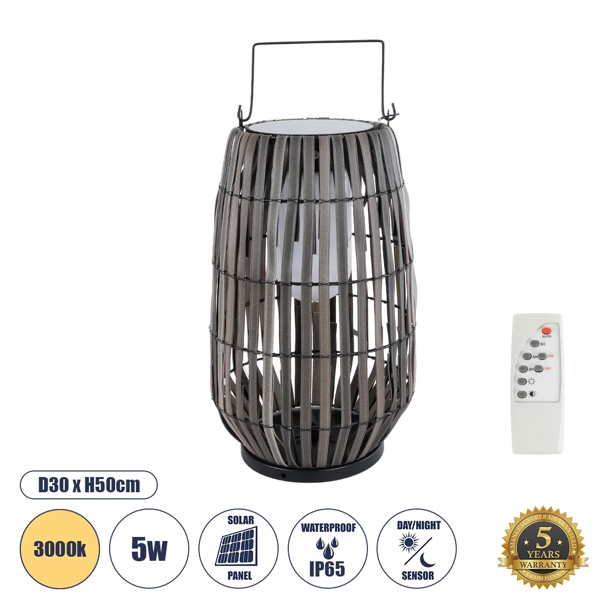 Φωτογραφία προϊόντος: GLOBOSTAR® NETLEY 02306 Boho Επιδαπέδιο Φωτιστικό LED 5W 200lm 180° με Φωτοβολταϊκό Panel 3.6V 0.1W με Αισθητήρα Ημέρας/Νύχτας Αδιάβροχο IP65 Θερμό Λευκό 2700K - Γκρι - Μ30 x Π30 x