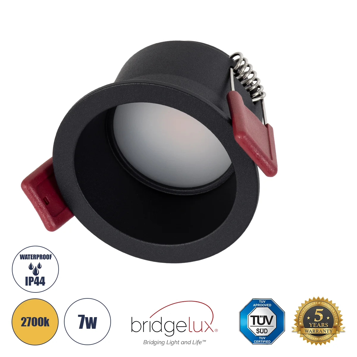 Φωτογραφία προϊόντος: GLOBOSTAR® IP 60343 Χωνευτό Downlight Σποτ Μπάνιου & WC LED 7W 700lm 45° AC 220-240V Αδιάβροχο IP44 Θερμό Λευκό 2700K - Lumileds SMD Chip & TÜV SÜD Driver - Μαύρο Ματ - Μ6.6 x Π6.6
