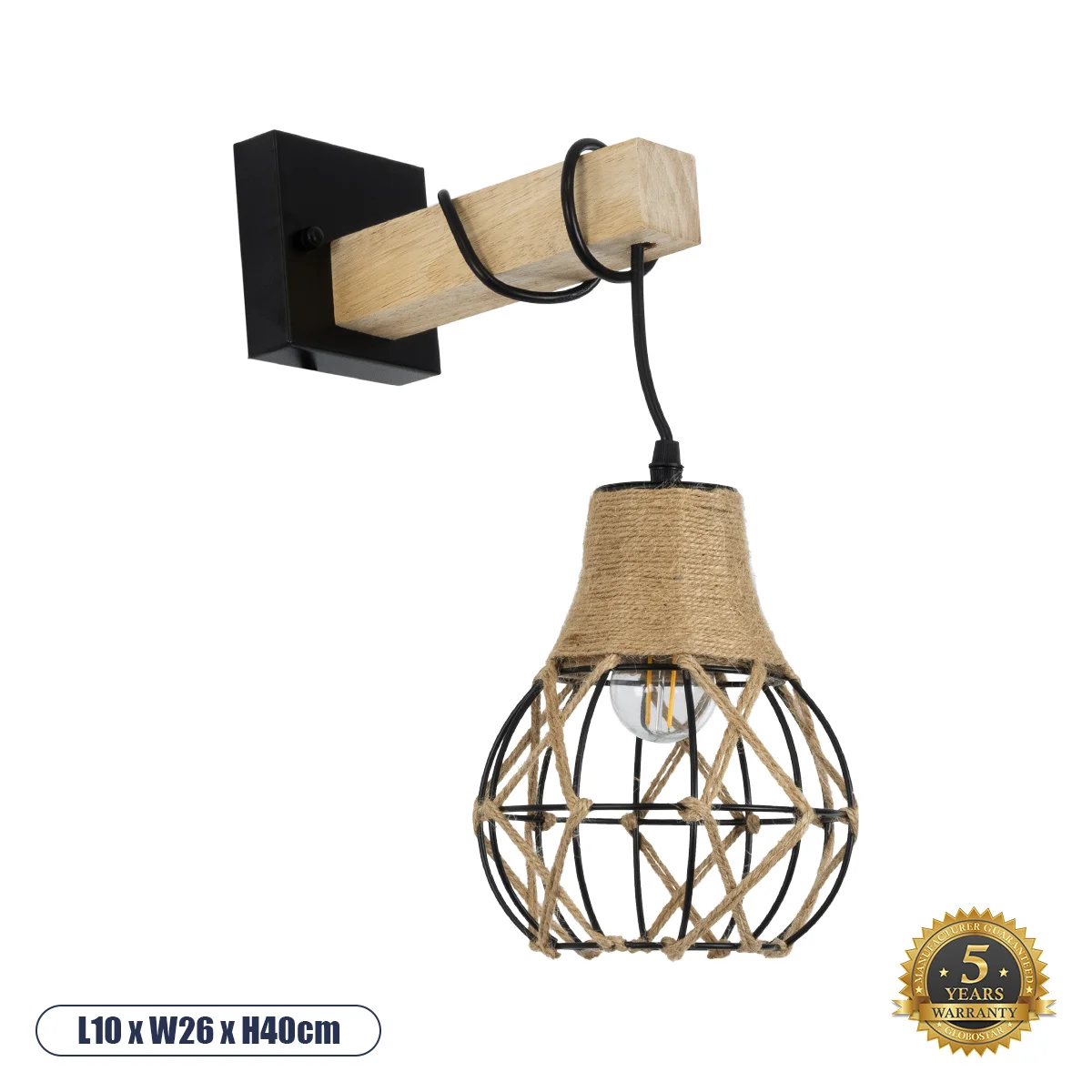 Φωτογραφία προϊόντος: GLOBOSTAR® BELLARIVA 01962 Boho Φωτιστικό Τοίχου - Απλίκα με Ντουί 1 x E27 AC 220-240V IP20 - Μπεζ & Μαύρο - Μ10 x Π26 x Υ40cm
