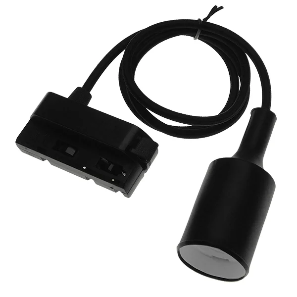Φωτογραφία προϊόντος: GloboStar S-40056 Διφασικός Connector 3 Καλωδίων με 1 Μέτρο Υφασμάτινο Καλώδιο και Ντουί E27 για Μαύρη Ράγα Οροφής