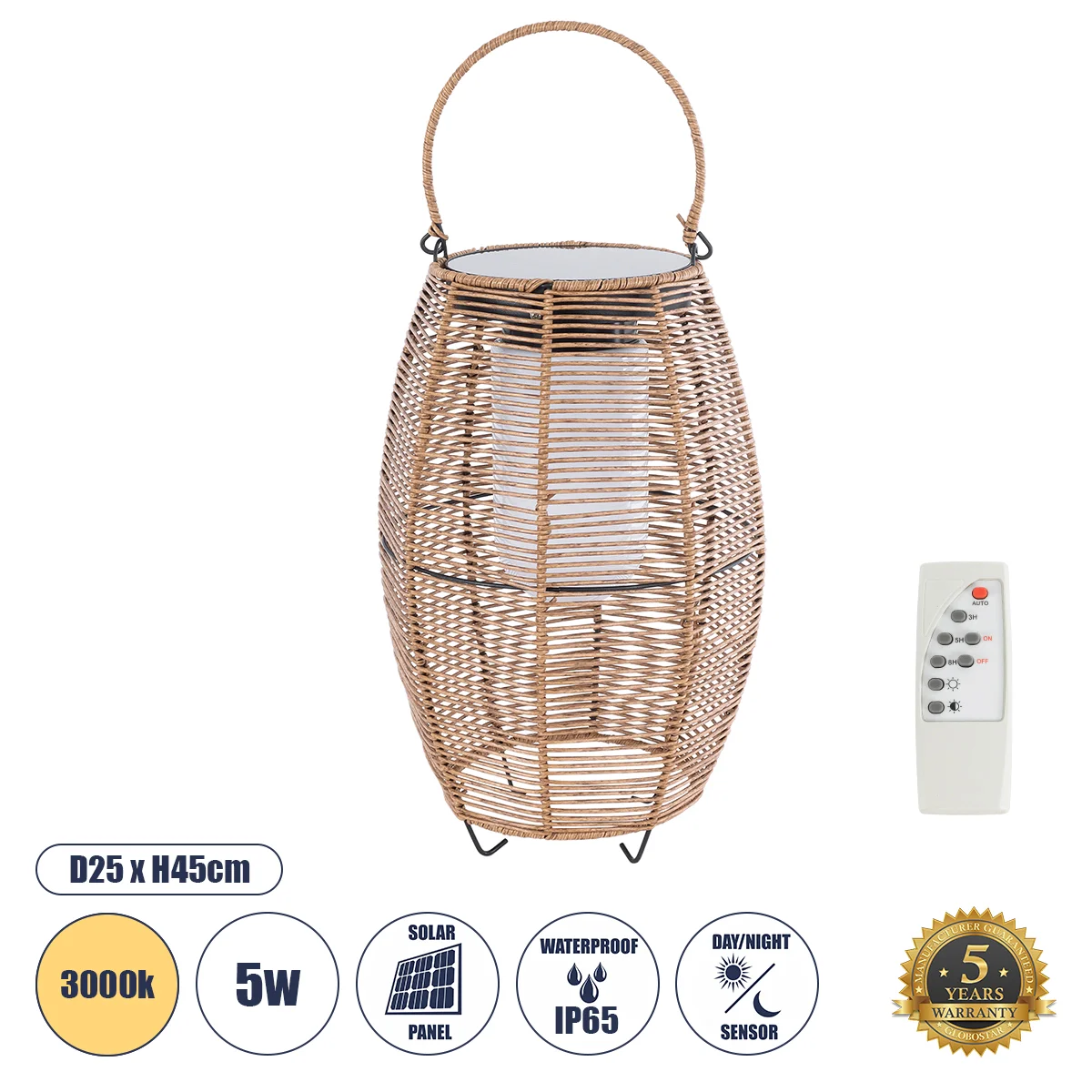 Φωτογραφία προϊόντος: GLOBOSTAR® HESPELER 02305 Boho Επιδαπέδιο Φωτιστικό LED 5W 200lm 180° με Φωτοβολταϊκό Panel 3.6V 0.1W με Αισθητήρα Ημέρας/Νύχτας Αδιάβροχο IP65 Θερμό Λευκό 2700K - Μπεζ - Μ25 x Π25