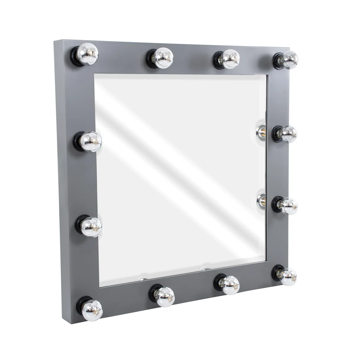 Φωτογραφία προϊόντος: GloboStar® MAKEUP MIRROR-80x80-6 Μοντέρνος Καθρέπτης Μακιγιάζ με Πλαίσιο Φυσικού Ξύλου με Διακόπτη On/Off 12 x E27 AC220-240V - Μ80 x Π7 x Υ80cm - Γκρι Ανθρακί