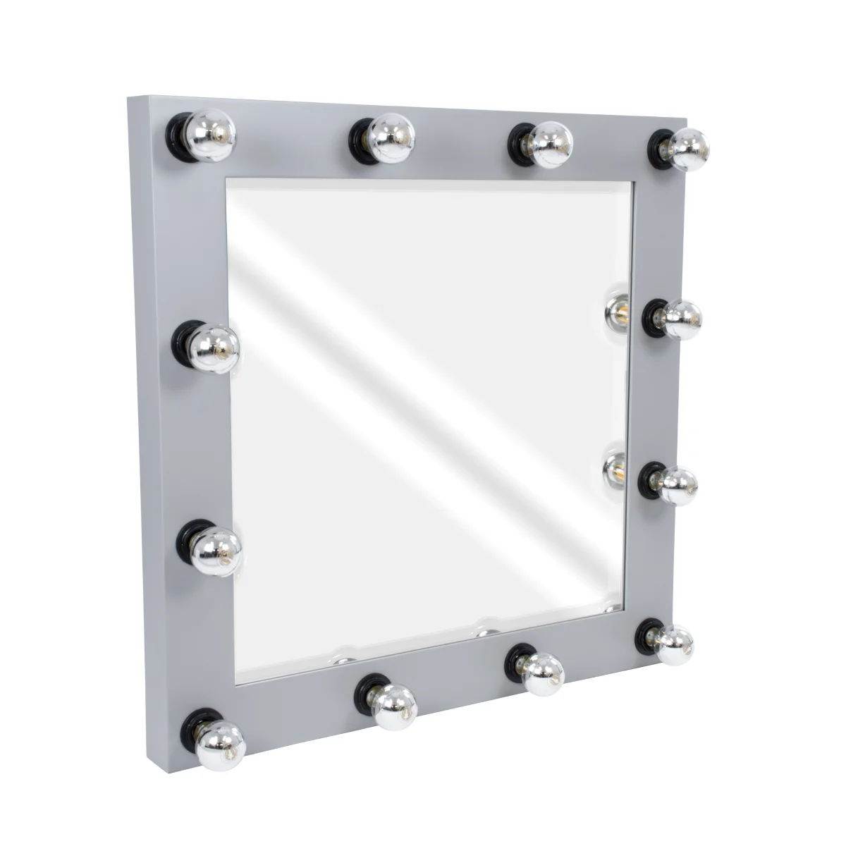 Φωτογραφία προϊόντος: GloboStar® MAKEUP MIRROR-80x80-3 Μοντέρνος Καθρέπτης Μακιγιάζ με Πλαίσιο Φυσικού Ξύλου με Διακόπτη On/Off 12 x E27 AC220-240V - Μ80 x Π7 x Υ80cm - Γκρι Τσιμέντου