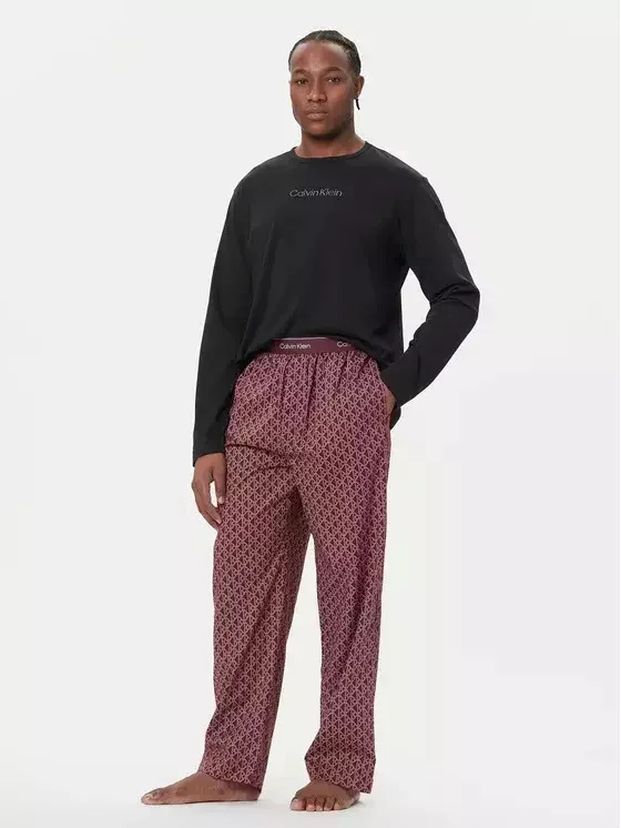 Φωτογραφία προϊόντος: Calvin Klein Χειμερινή Ανδρική Πιτζάμα Βαμβακερή Κωδ. 63601852 Μαύρο και Μπορντώ