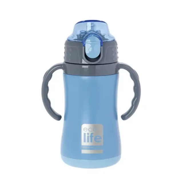 Φωτογραφία προϊόντος: Ecolife Kids Thermos Blue Ανοξείδωτο Παγούρι Θερμός με Καλαμάκι και Χερούλια 300ml