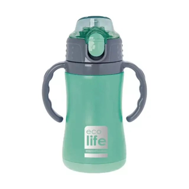 Φωτογραφία προϊόντος: Ecolife Kids Thermos Mint Ανοξείδωτο Παγούρι Θερμός με Καλαμάκι και Χερούλια 300ml