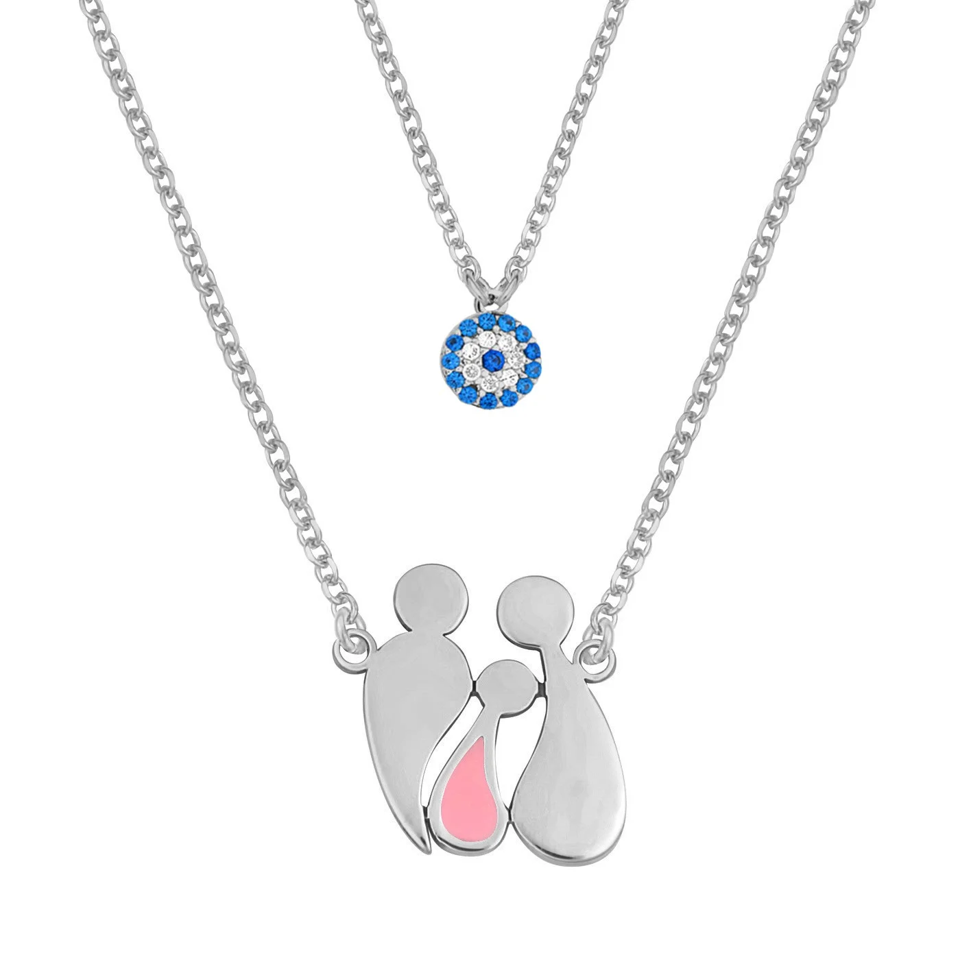 Φωτογραφία προϊόντος: VTJ Κολιέ Οικογένεια Διπλό ( Μπαμπάς, Μαμά, 1 Κορίτσι, Μάτι ) σε Ασήμι 925 με Επιπλατίνωμα / AK-V55693V7GL1