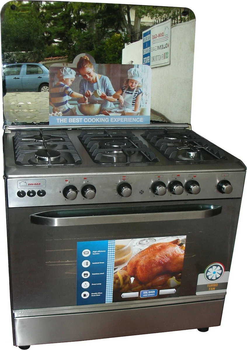 Φωτογραφία προϊόντος: Din Gas Royal 9905SF INOX Κουζίνα Υγραερίου / Φυσικού Αερίου 90cm 115lt με Σούβλα Grill Αερίου Αερόθερμη με Θερμοστάτη