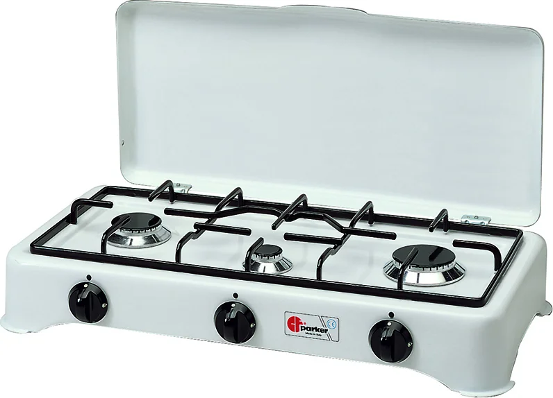 Φωτογραφία προϊόντος: Parker Gas 5327GP Επιτραπέζιο κουζινάκι Υγραερίου 3 εστιών με μονοκόμματη σχάρα με βαλβίδες ασφαλείας 58.5x27.5x12.5 cm